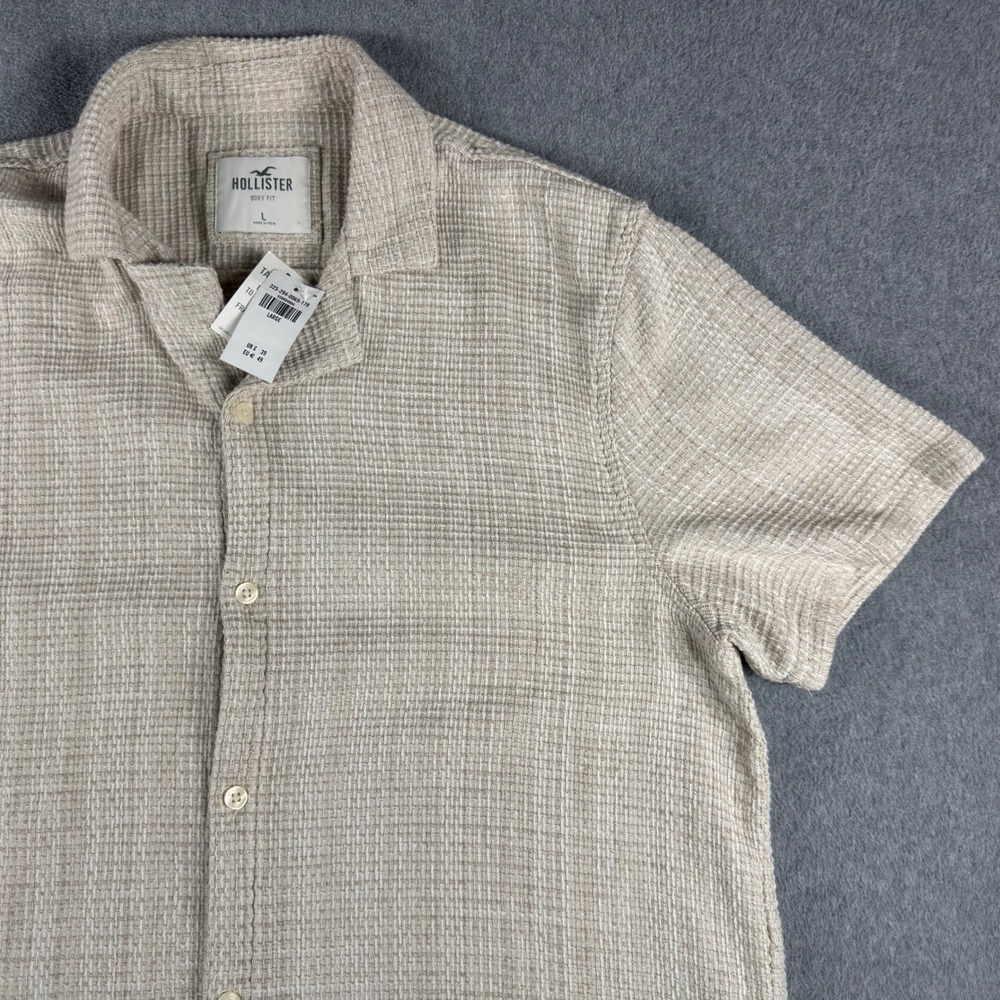 Hollister Boxy Fit Shirt Mens Large Button Up Camp Collar Knit Short Sleeve